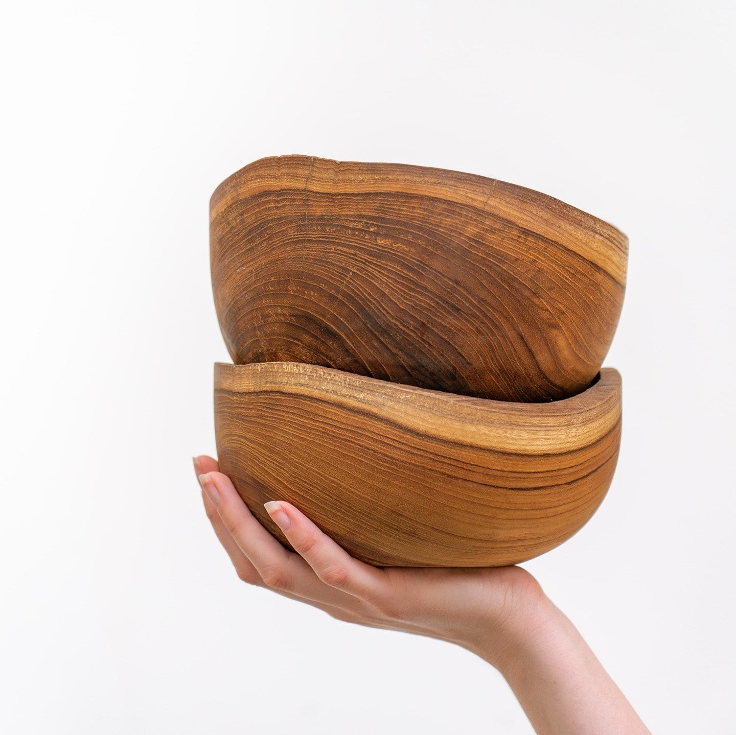 Organic bowl L of reclaimed teak wood