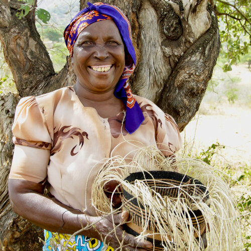 Orange Stripes African sisal basket 