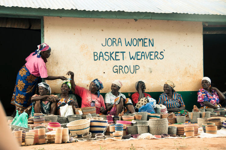 Orange Stripes African sisal basket 