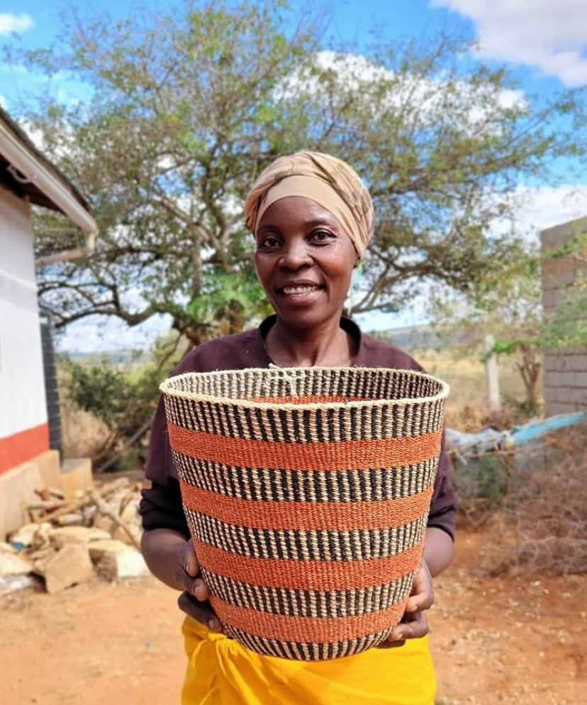 Orange Stripes African sisal basket 