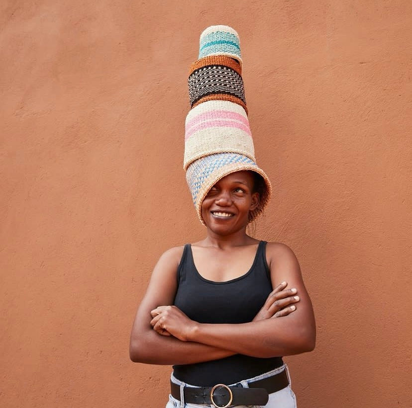 Orange Stripes African sisal basket 