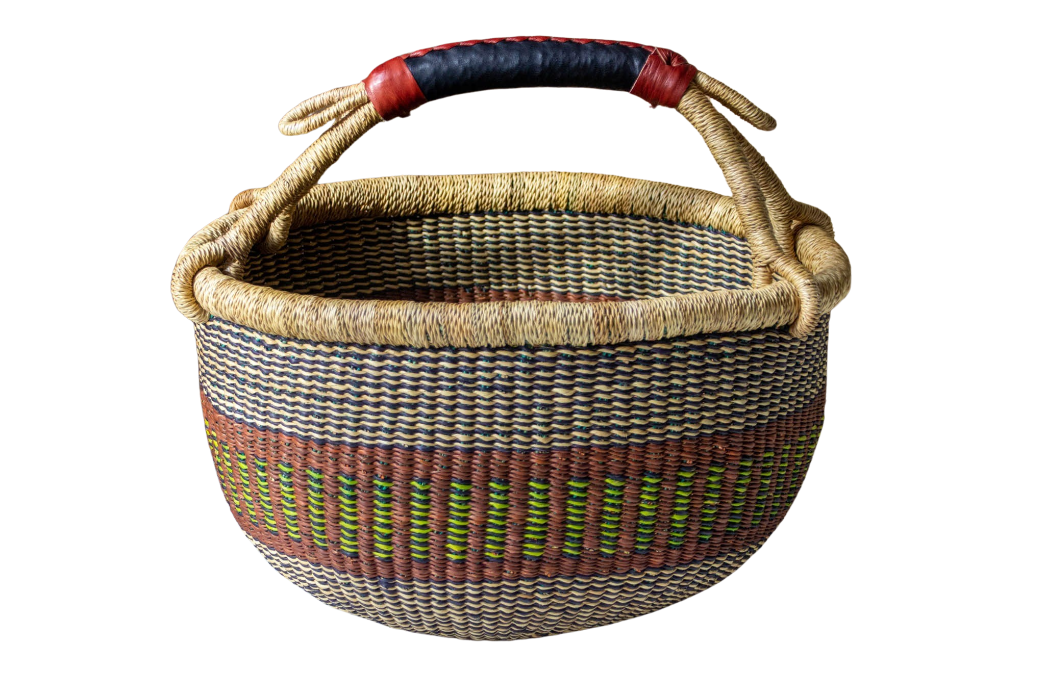 Round basket Baba color Brown and Pistachio made of natural fiber 