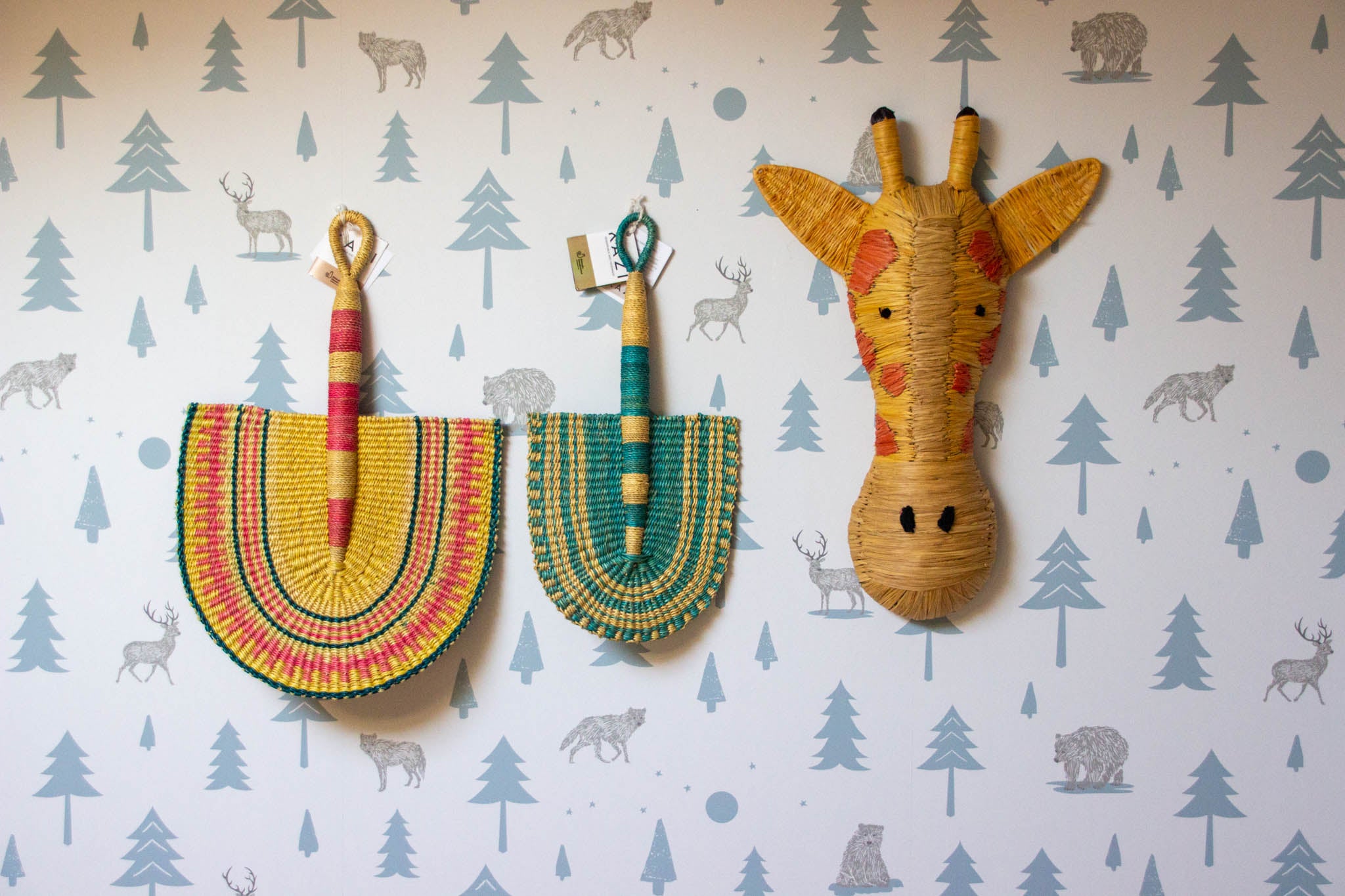 Decorative African Giraffe pendant made of natural fiber 
