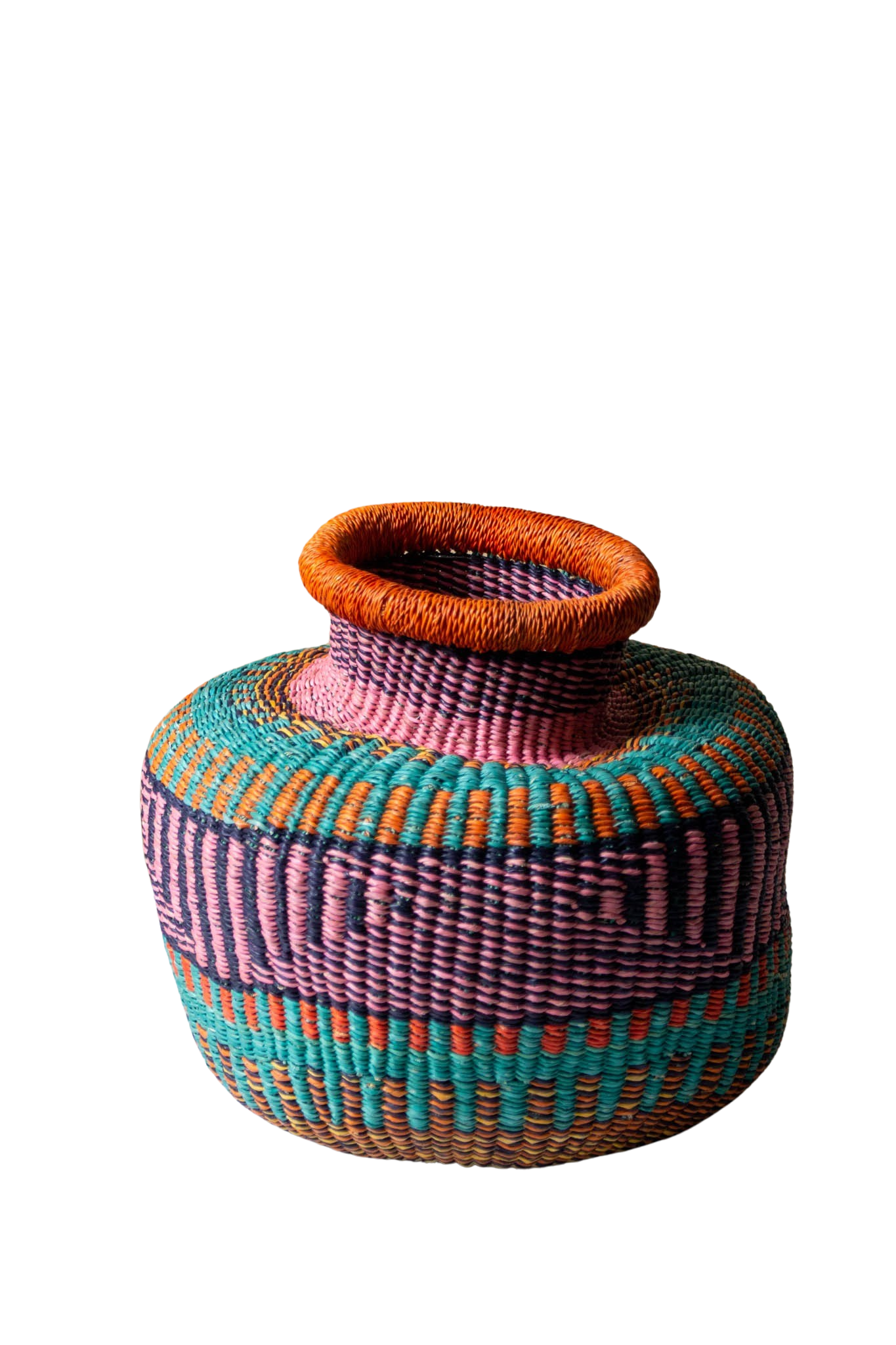 Tiny Jemima Orange Neck Natural Fiber African Basket 