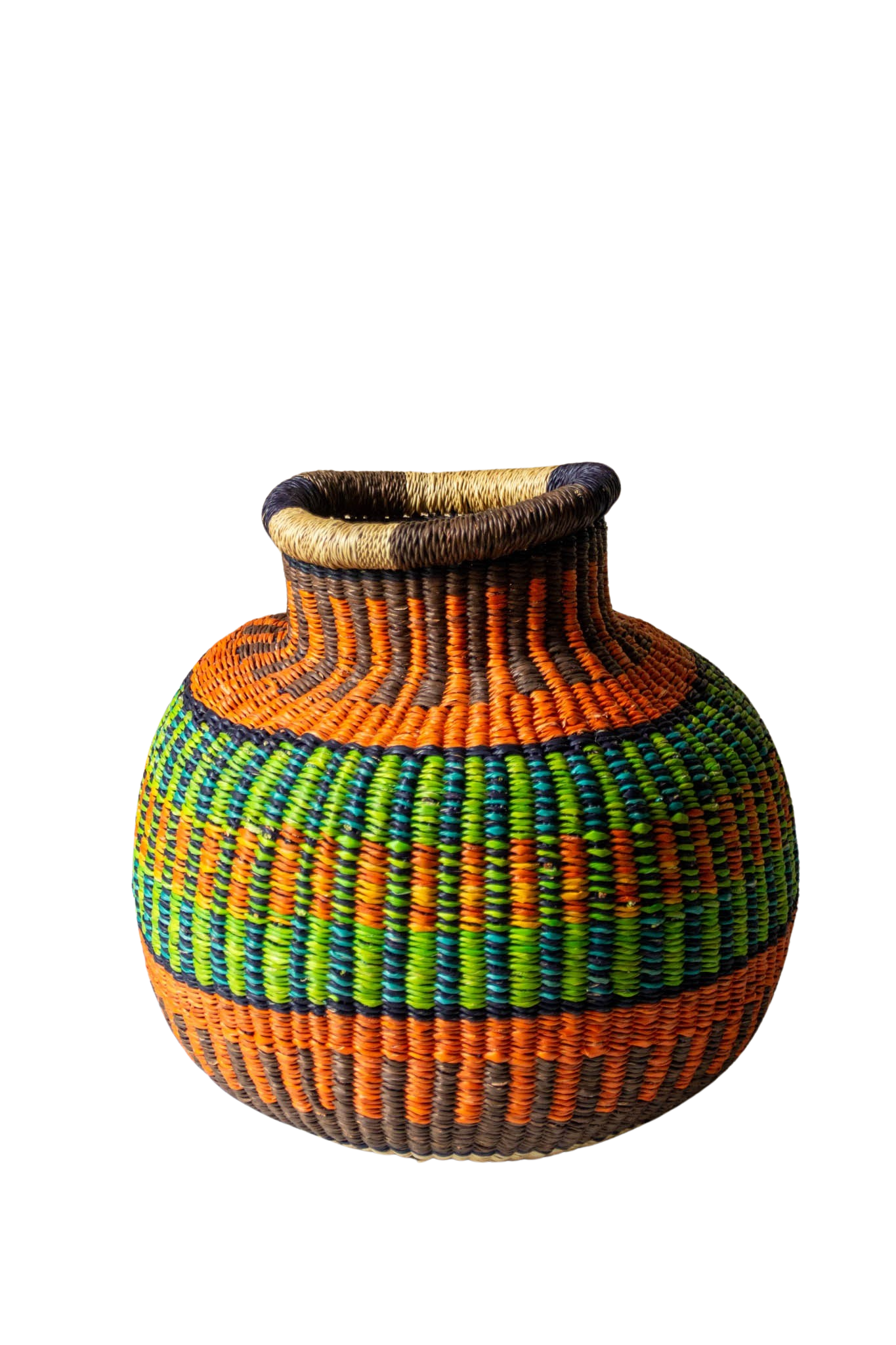Tiny Jemima Orange and Green Natural Fiber African Basket 