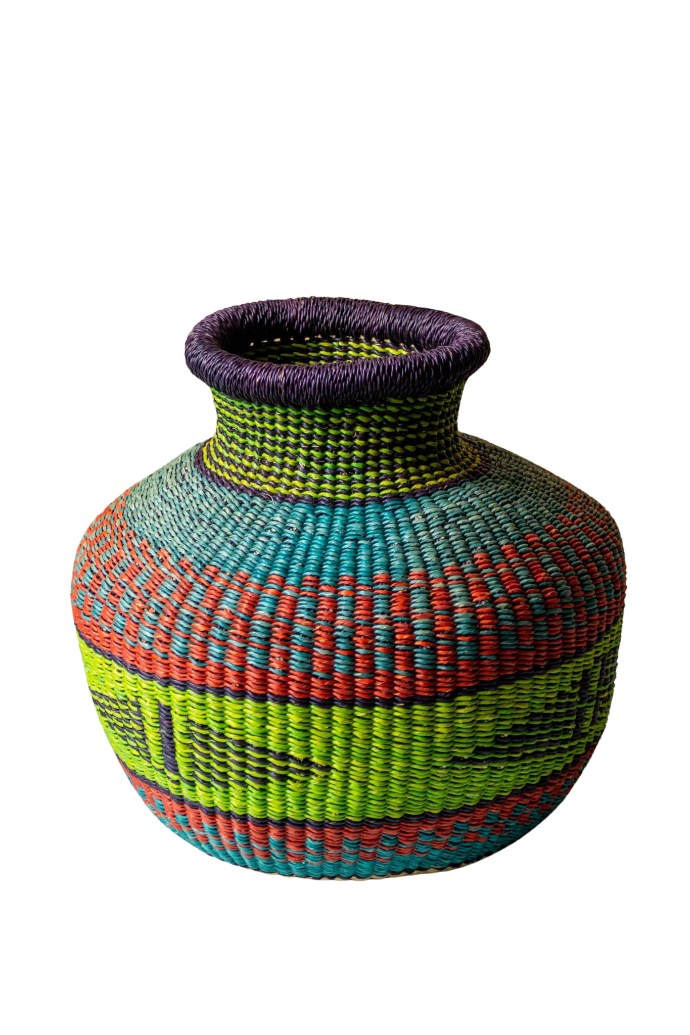 Tiny Jemima Pistachio and Turquoise Natural Fiber African Basket 