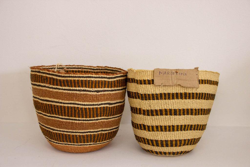 Orange Stripes African sisal basket 