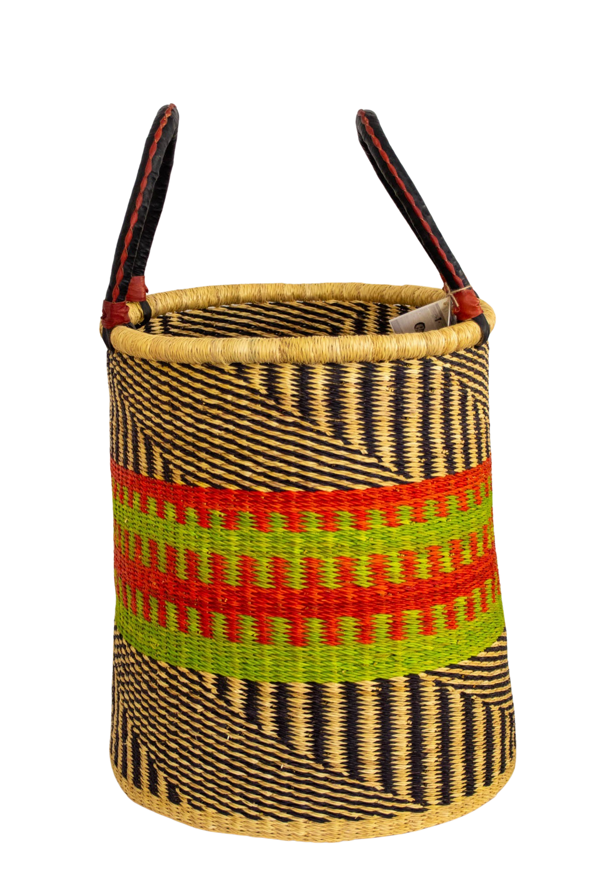 Cesta africana Laundry con asas Red Stripe de fibra natural - Cesta - ETHNICA DECO