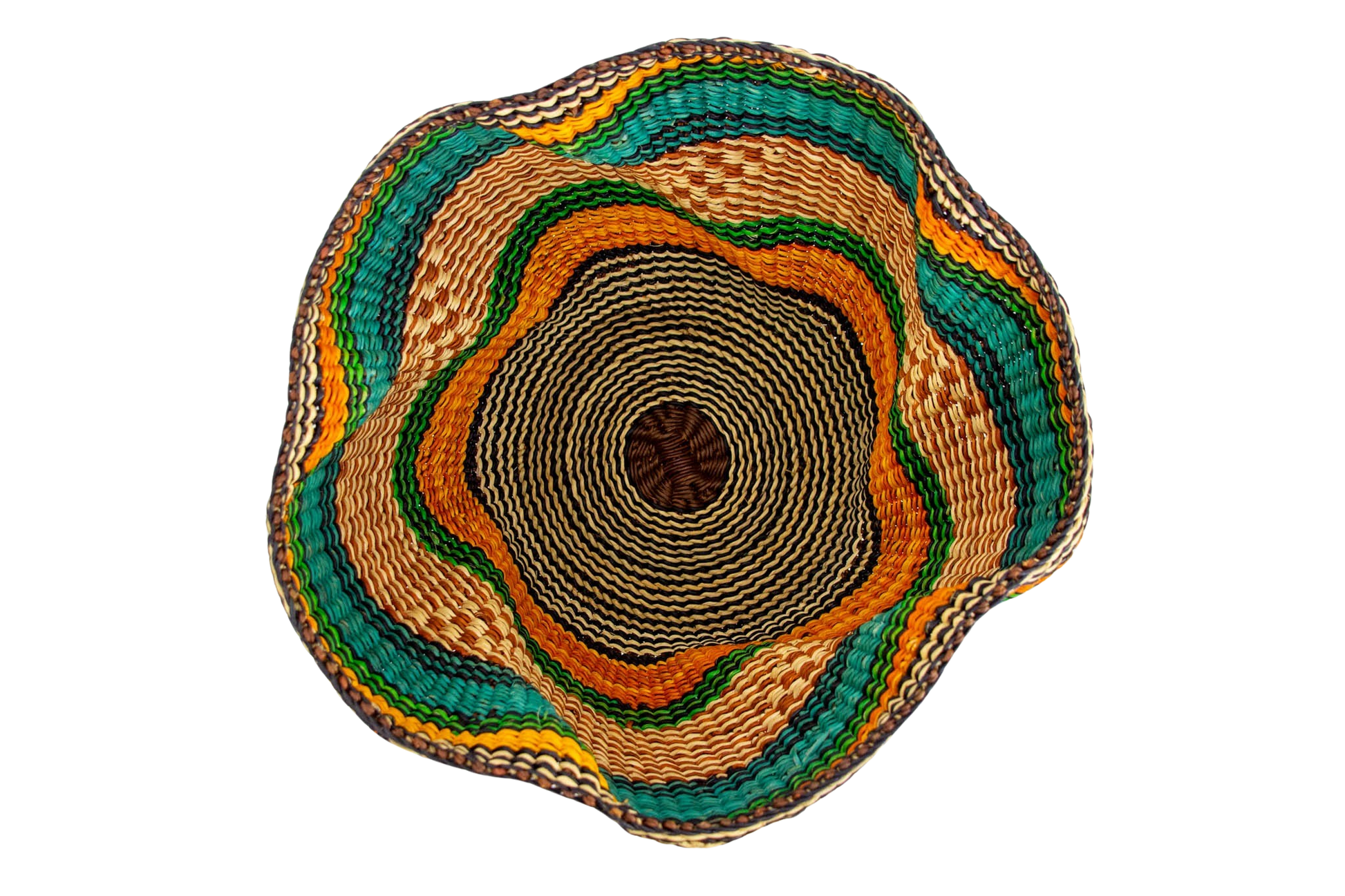 Cesta africana Tiny Pakurigo turquesa y naranja de fibra natural