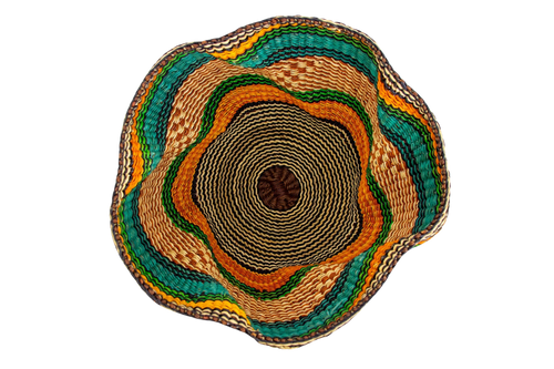 Cesta africana Tiny Pakurigo turquesa y naranja de fibra natural