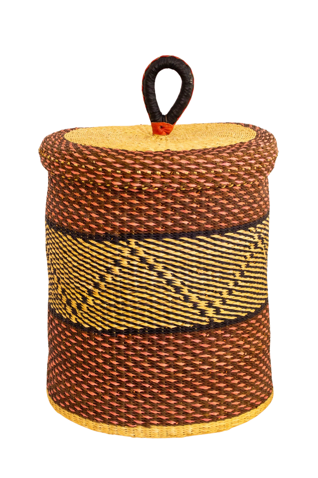 Pink Laundry basket with handles of natural fibre