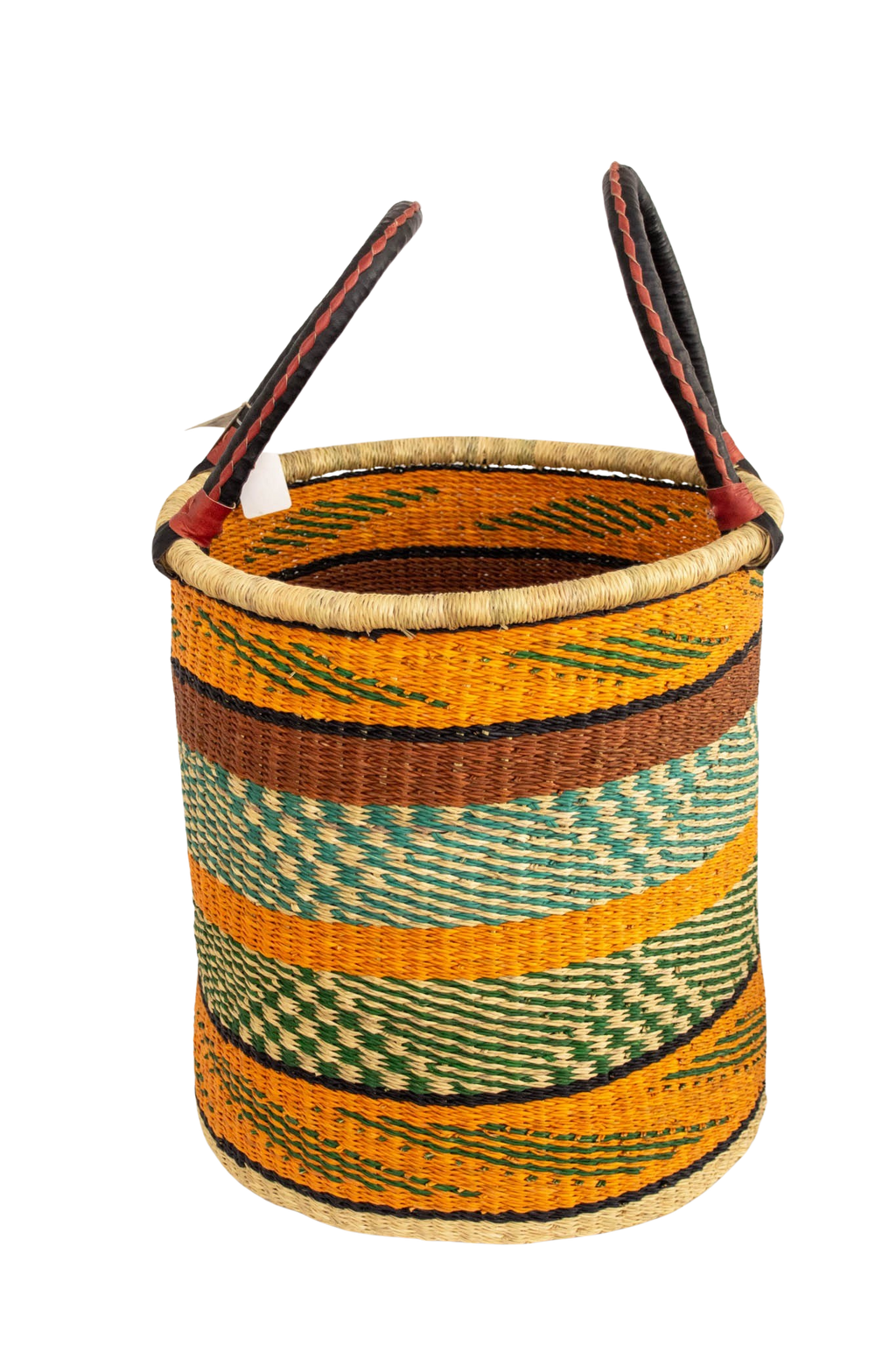 Cesta africana Laundry con asas color naranja y turquesa de fibra natural - Cesta - ETHNICA DECO