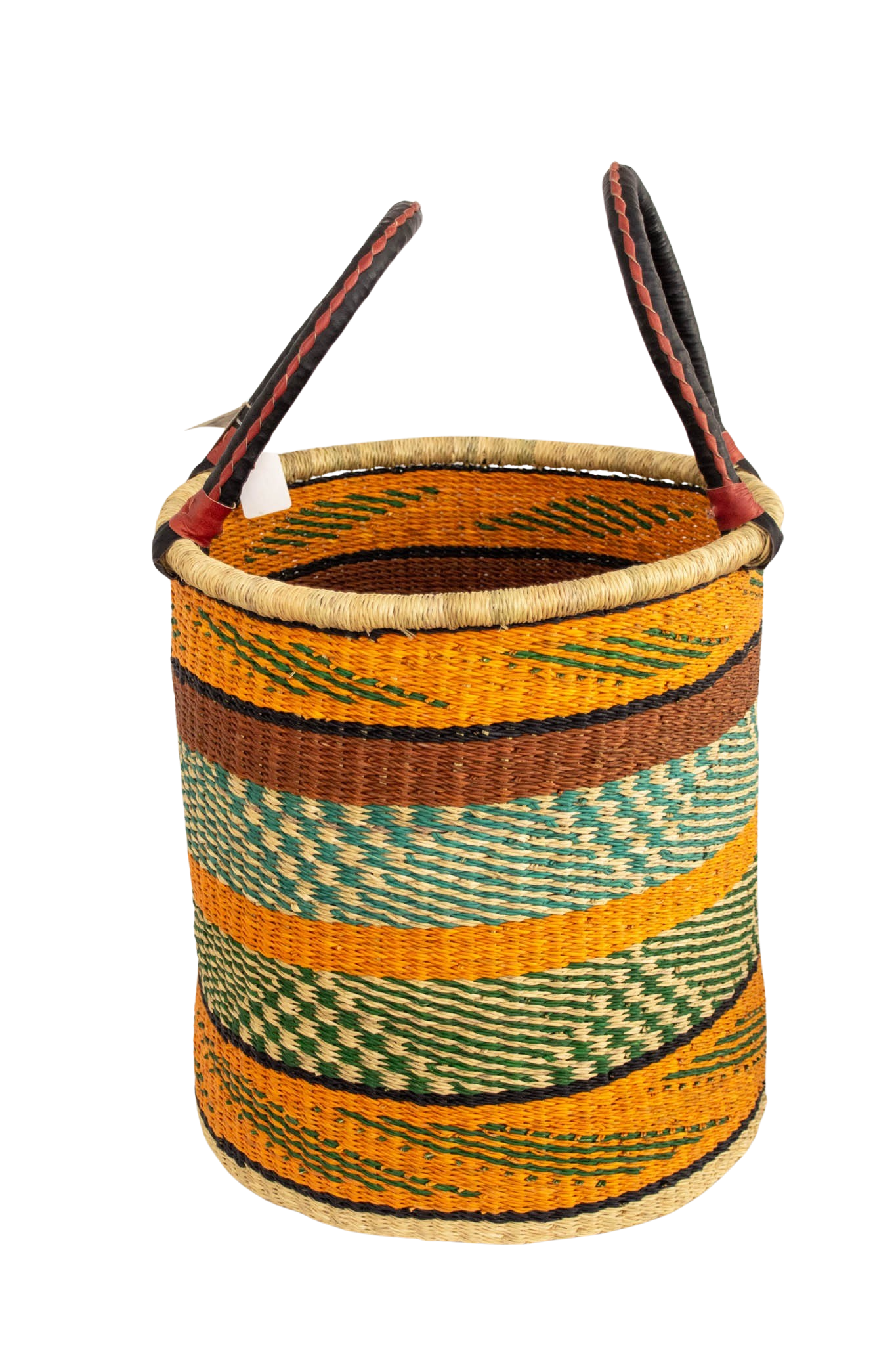 Cesta africana Laundry con asas color naranja y turquesa de fibra natural