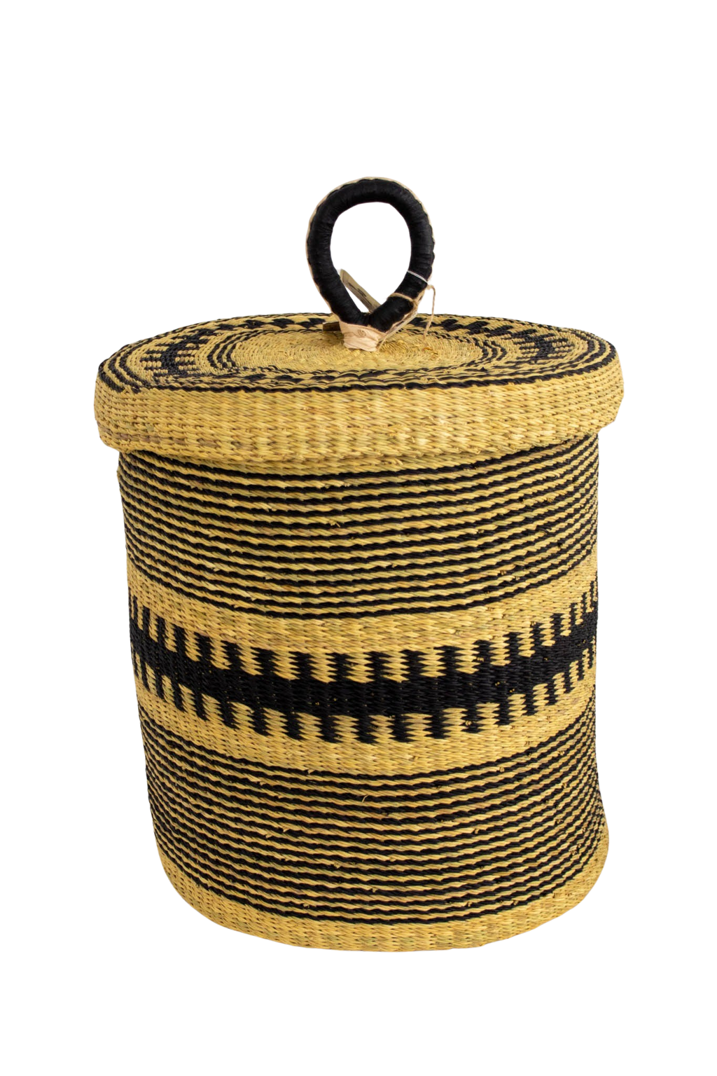 Cesta africana Laundry con tapa black stripe de fibra natural - Cesta - ETHNICA DECO