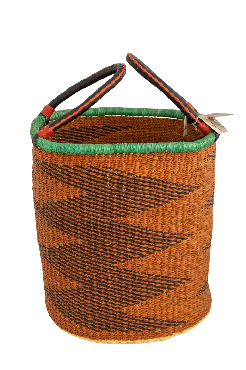 Cesta africana Laundry con asas color teja y turquesa de fibra natural - Cesta - ETHNICA DECO