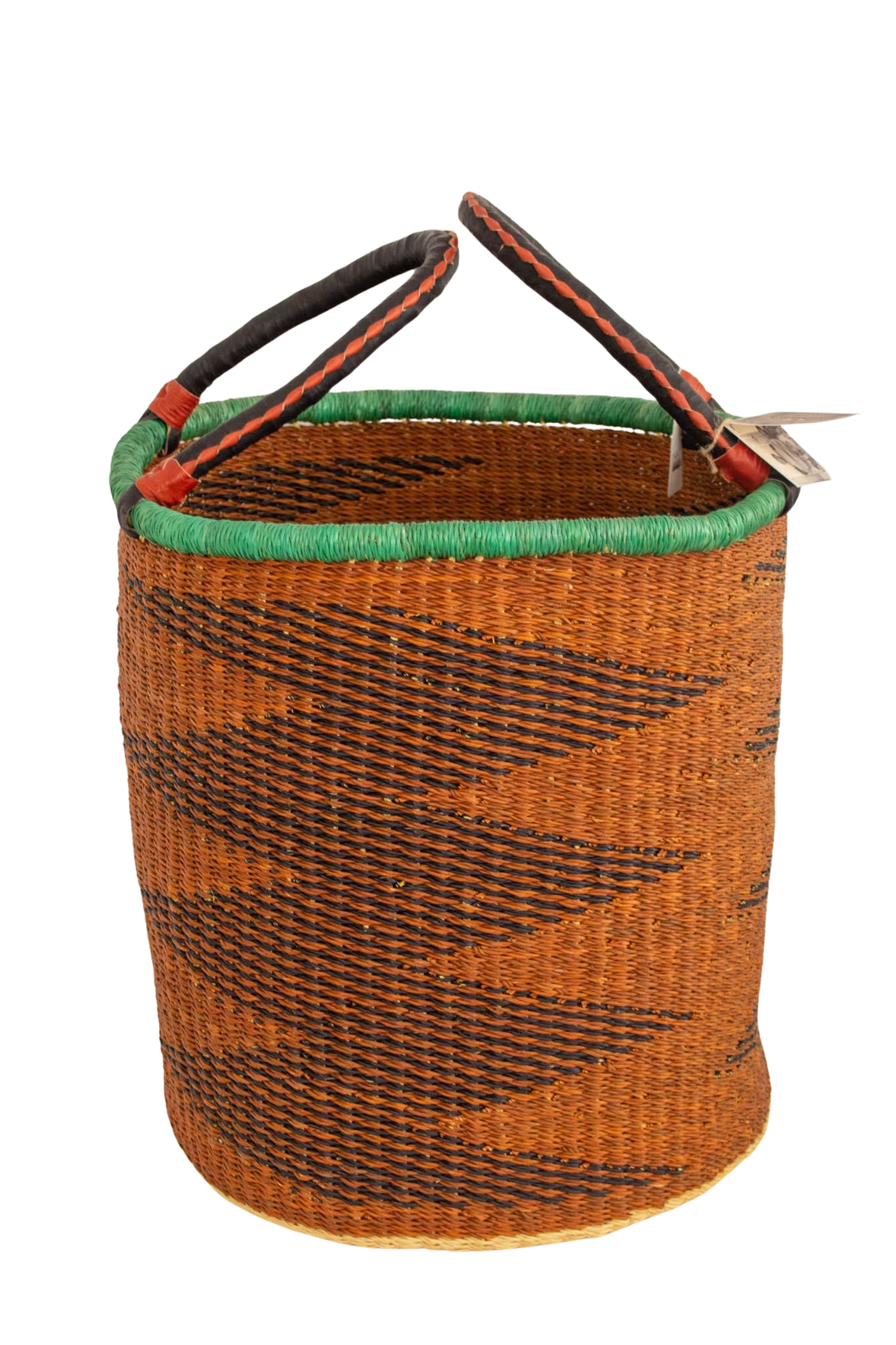 Cesta africana Laundry con asas color teja y turquesa de fibra natural - Cesta - ETHNICA DECO