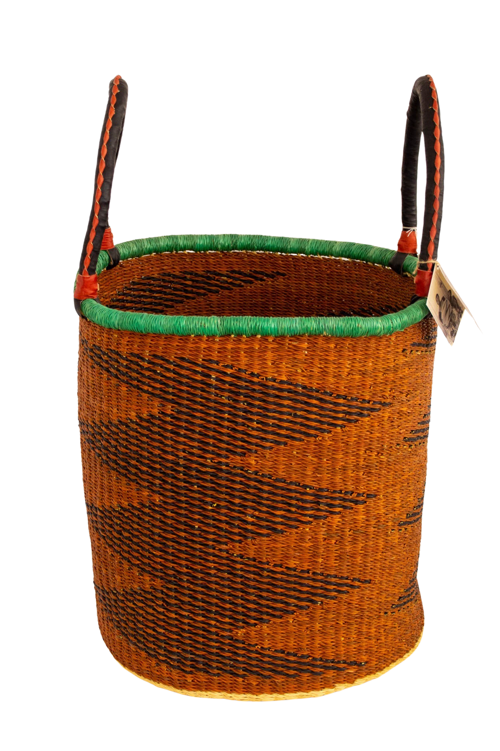 Cesta africana Laundry con asas color teja y turquesa de fibra natural - Cesta - ETHNICA DECO