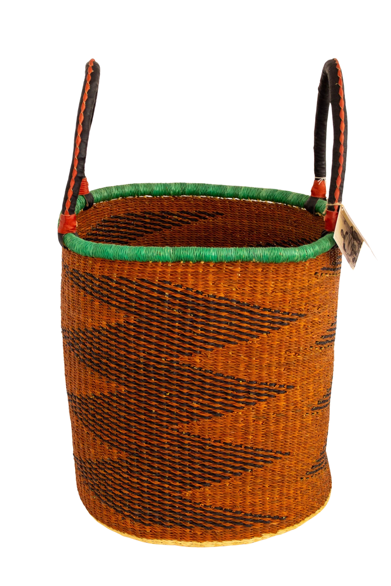 Cesta africana Laundry con asas color teja y turquesa de fibra natural - Cesta - ETHNICA DECO
