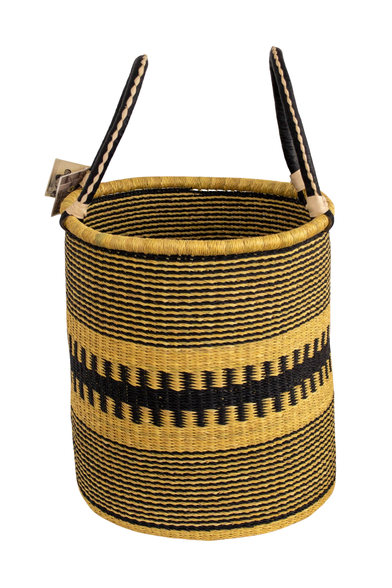 Cesta africana Laundry con asas black stripe de fibra natural