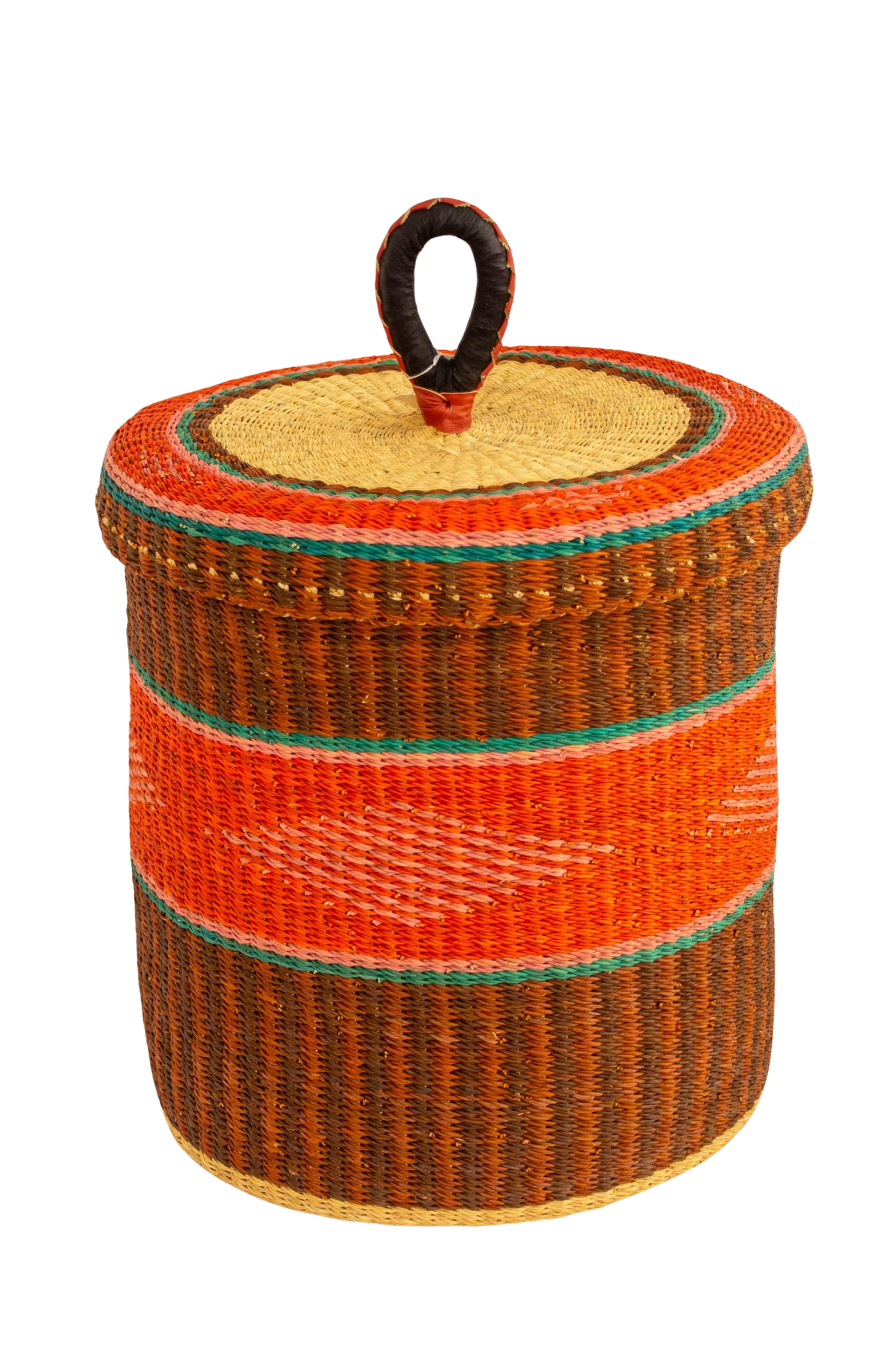 Cesta africana Laundry con tapa red stripe de fibra natural - Cesta - ETHNICA DECO