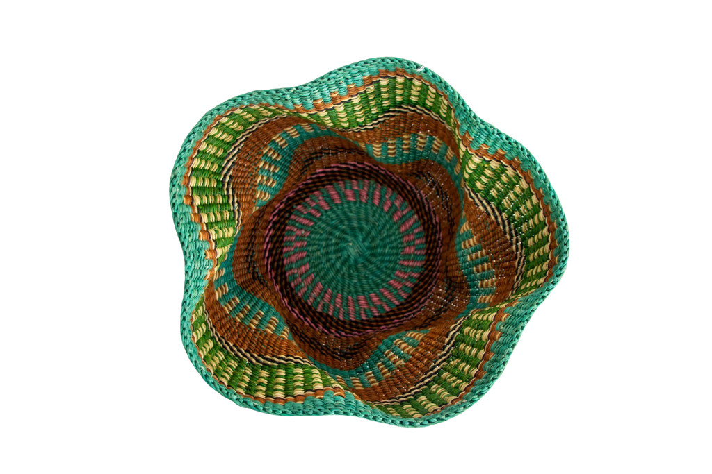 Cesta africana Tiny Pakurigo turquesa de fibra natural - Centro de mesa - ETHNICA DECO
