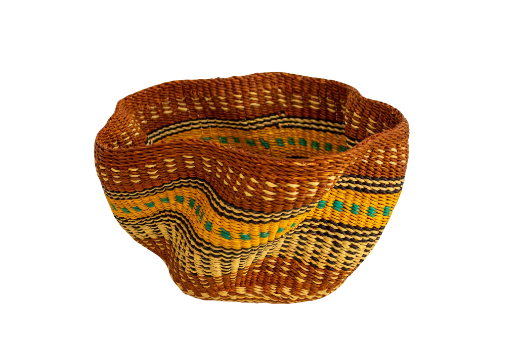 Cesta africana Tiny Pakurigo teja y mostaza de fibra natural - Centro de mesa - ETHNICA DECO