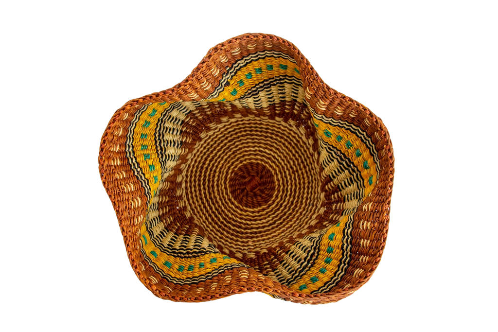 Cesta africana Tiny Pakurigo teja y mostaza de fibra natural - Centro de mesa - ETHNICA DECO