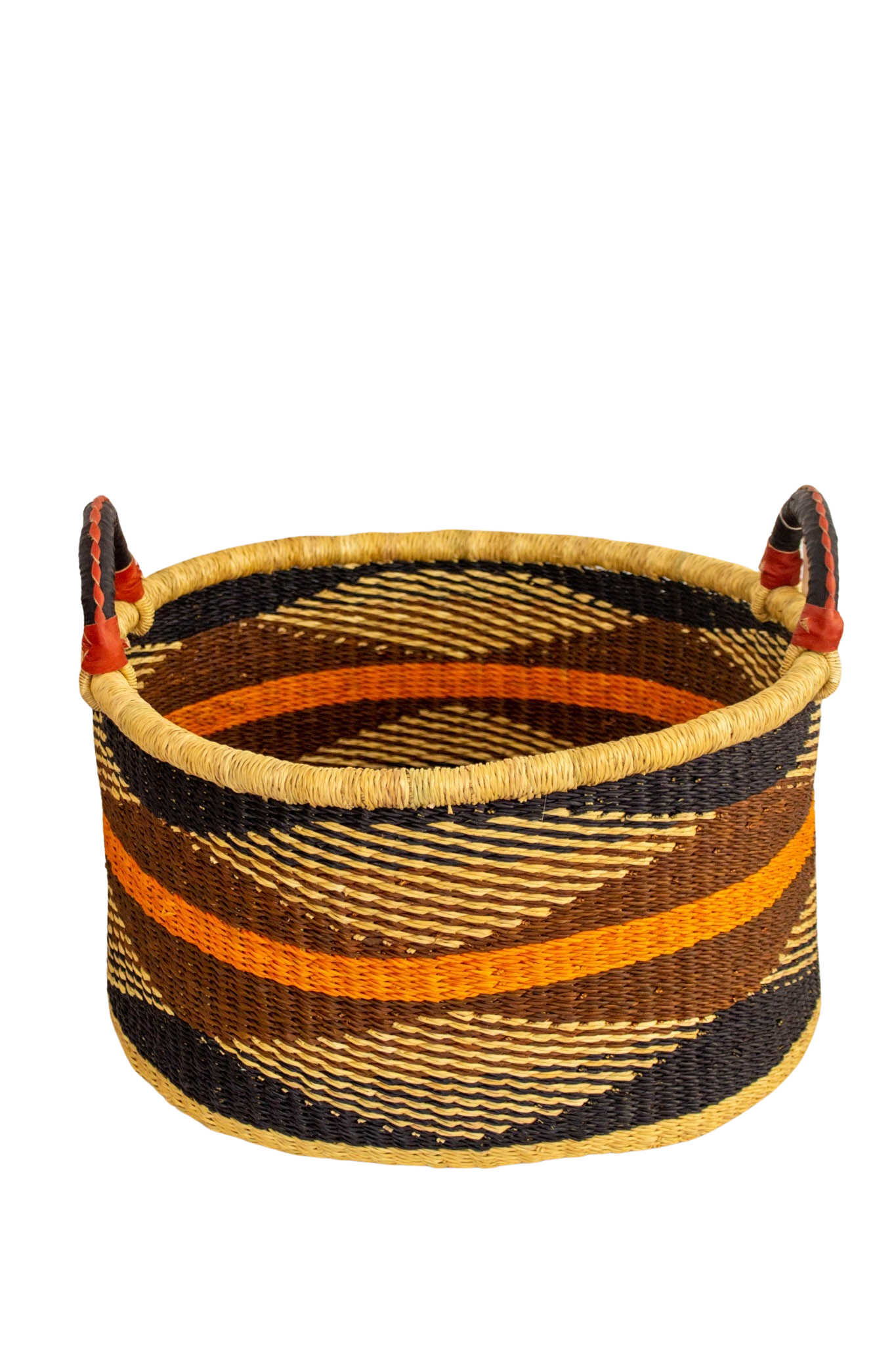 Cesta africana Half Laundry orange stripe de fibra natural