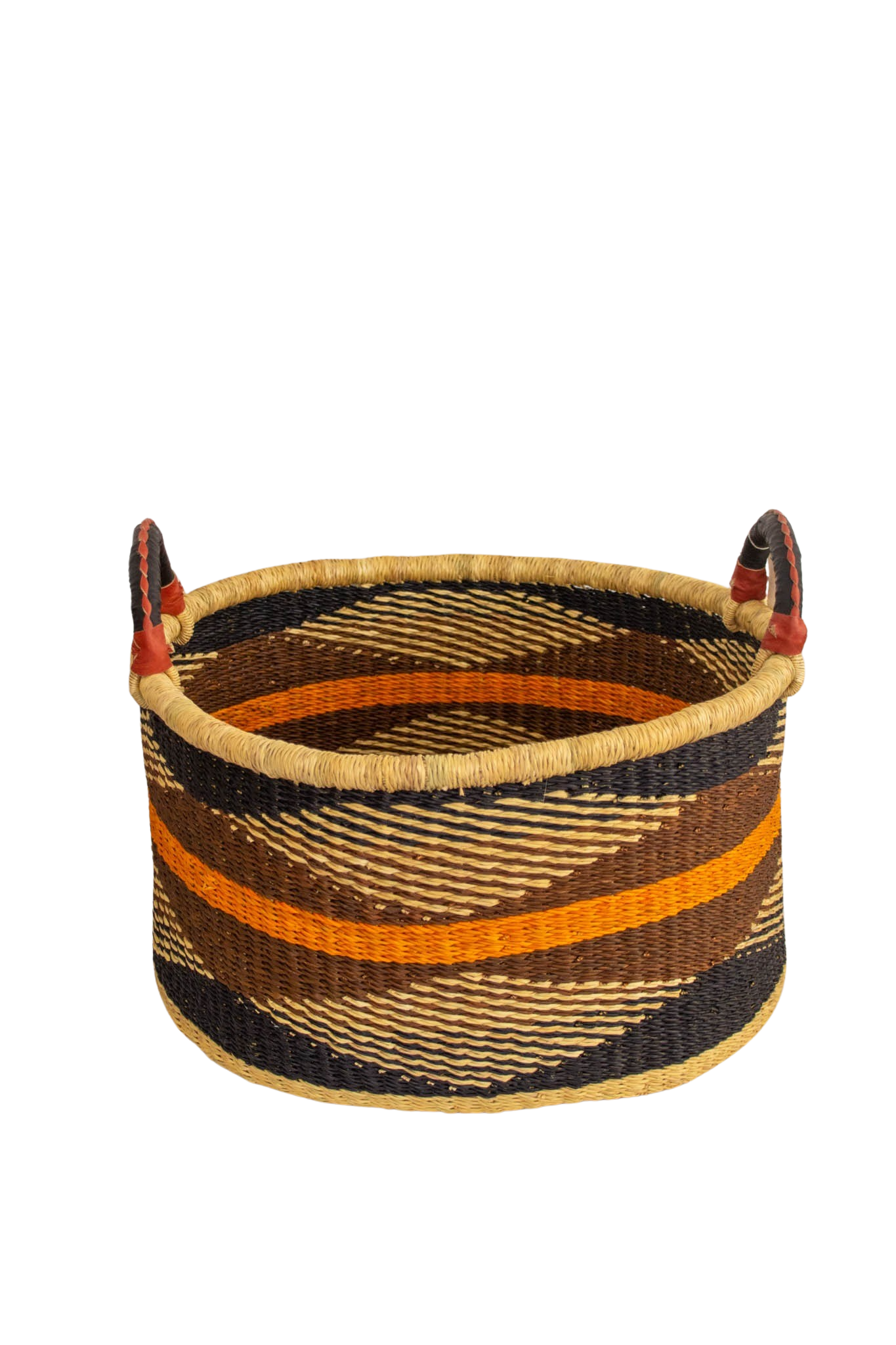 Cesta africana Half Laundry orange stripe de fibra natural