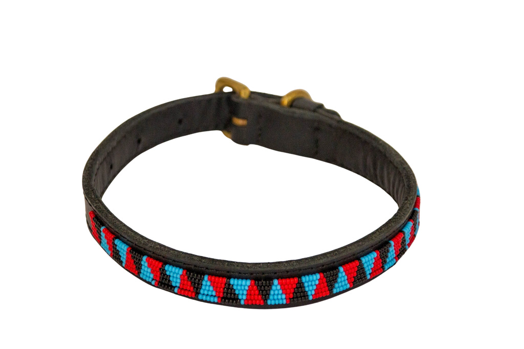 Collar de perro Maasai azul y rojo