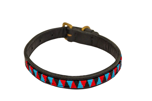 Collar de perro Maasai azul y rojo - collar de perro - ETHNICA DECO