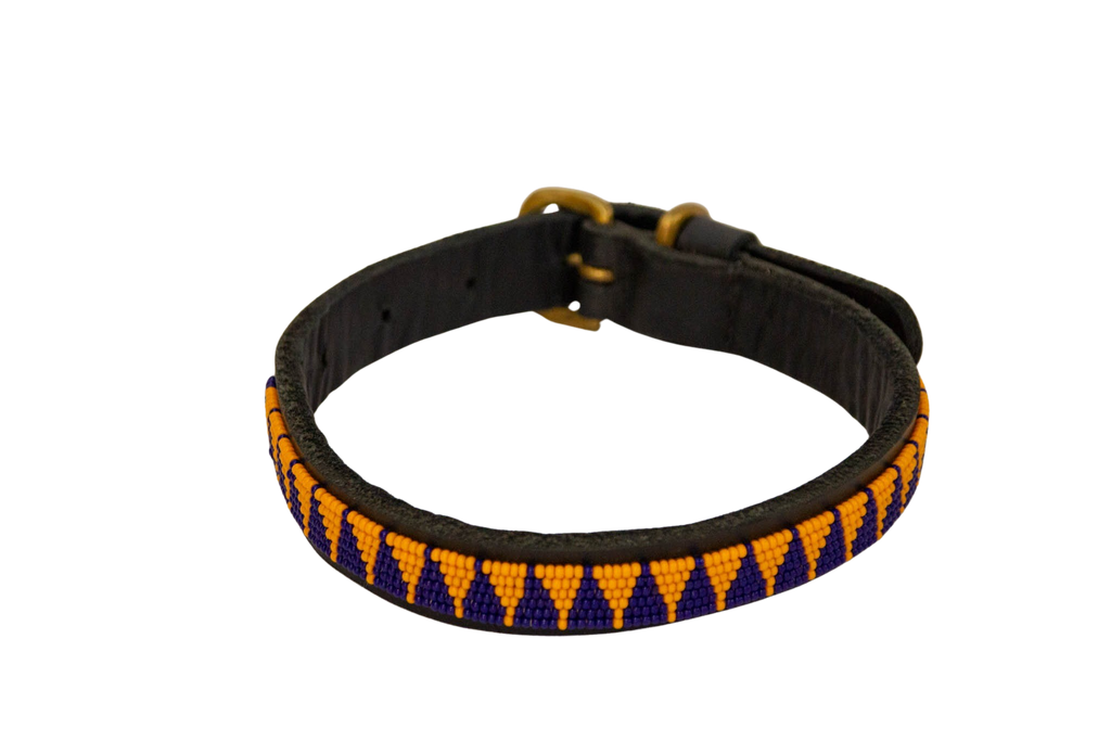 Collar de perro Maasai azul y naranja