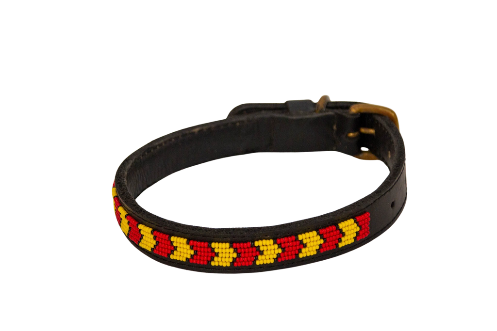 Collar de perro Maasai rojo y amarillo