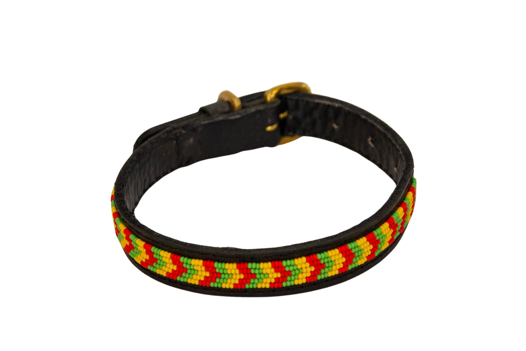 Collar de perro Maasai rojo, amarillo y verde