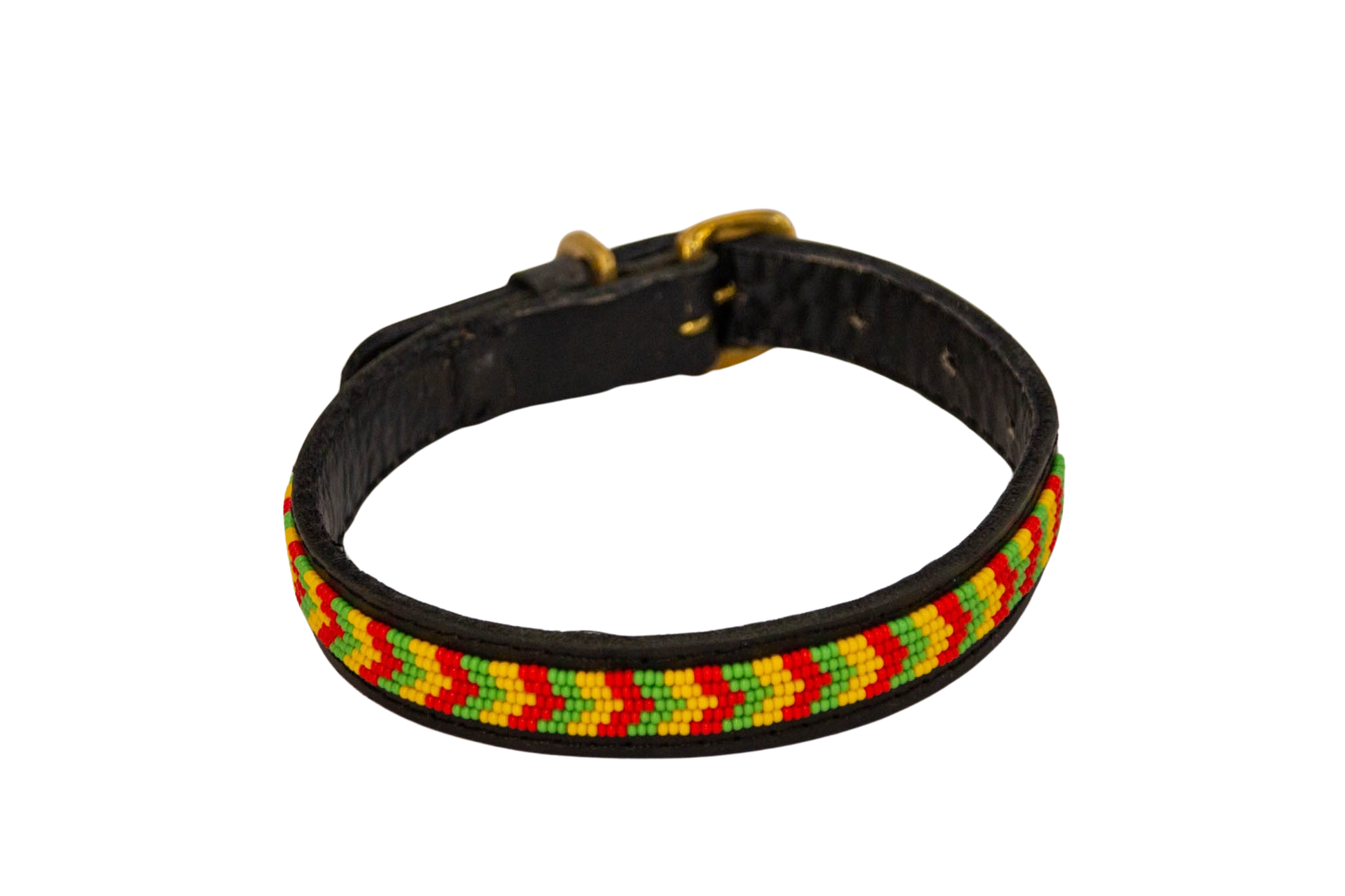 Collar de perro Maasai rojo, amarillo y verde
