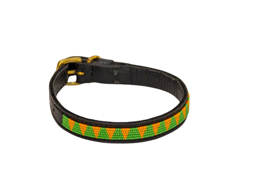 Collar de perro Maasai verde y amarillo - collar de perro - ETHNICA DECO