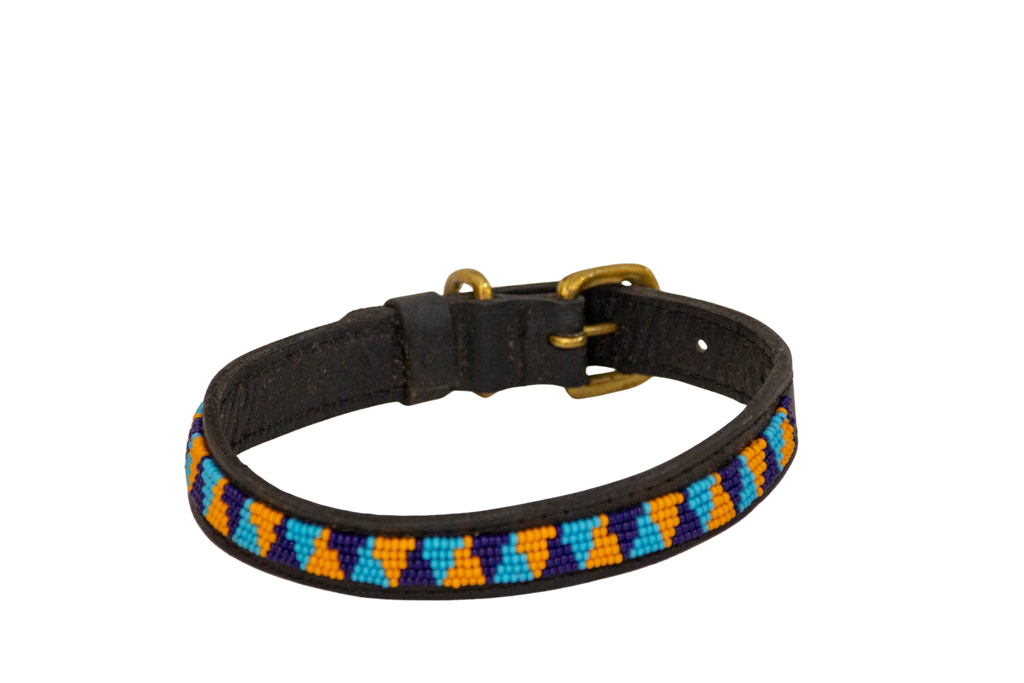 Collar de perro Maasai naranja y azul