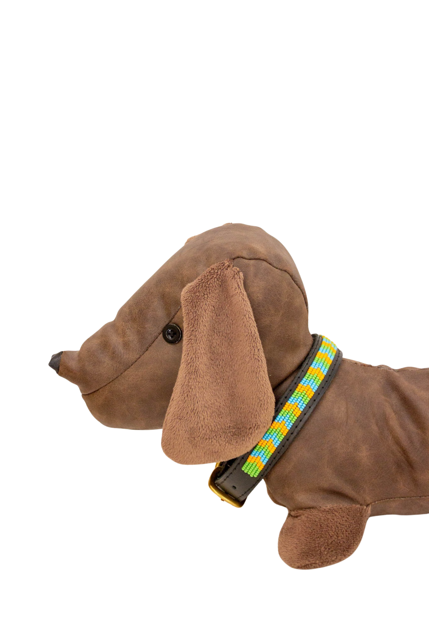 Collar de perro Maasai verde, amarillo y azul