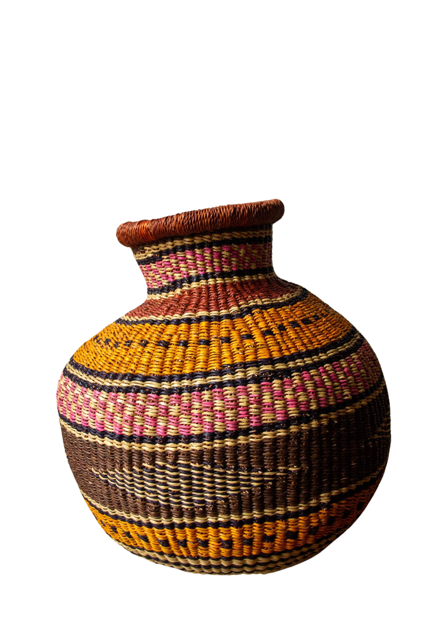 African Tiny Jemima Pink and Mustard Natural Fiber Basket 