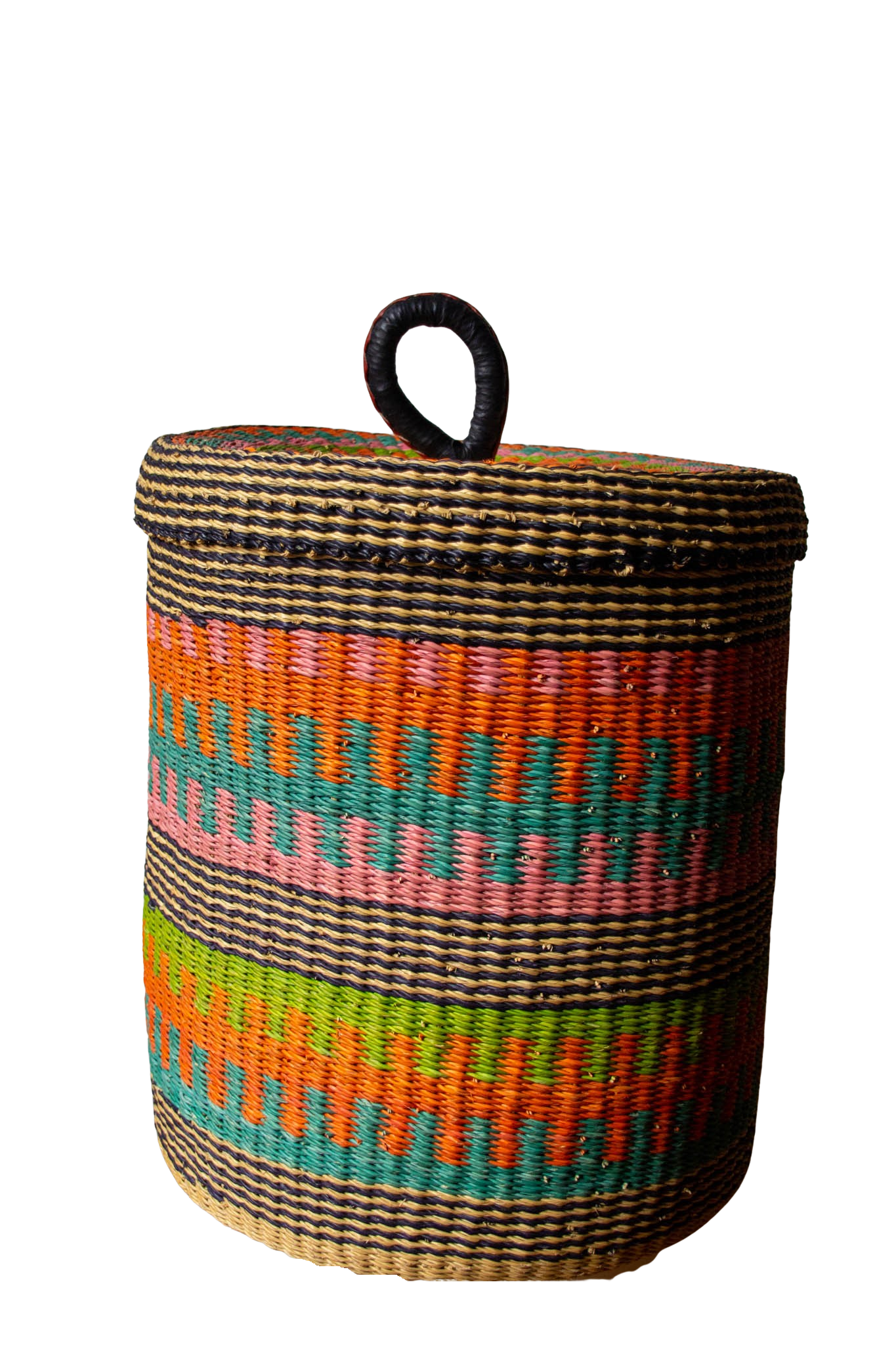 Multicolor Laundry basket with lid of natural fiber 
