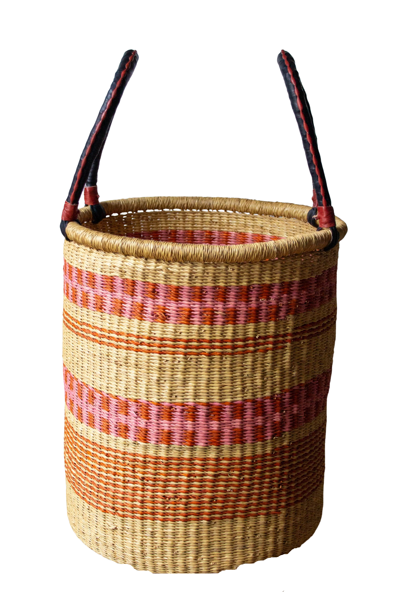 Pink Laundry basket with handles of natural fibre