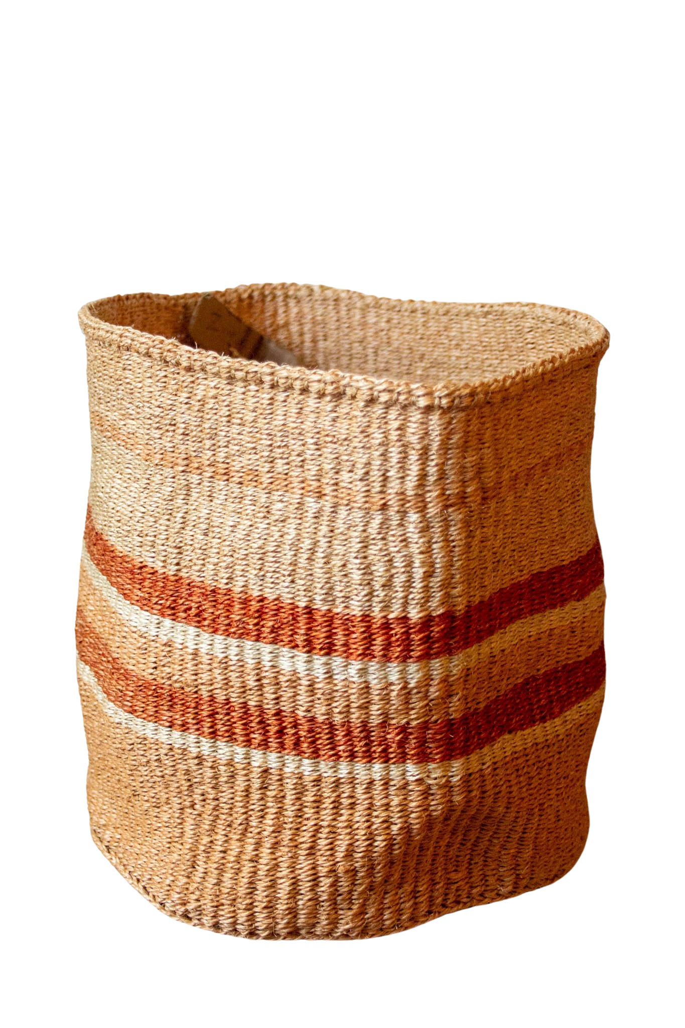 Orange striped African sisal basket 