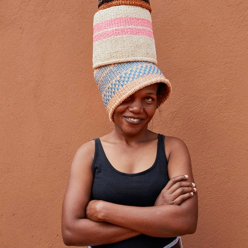 Orange Stripes African sisal basket 