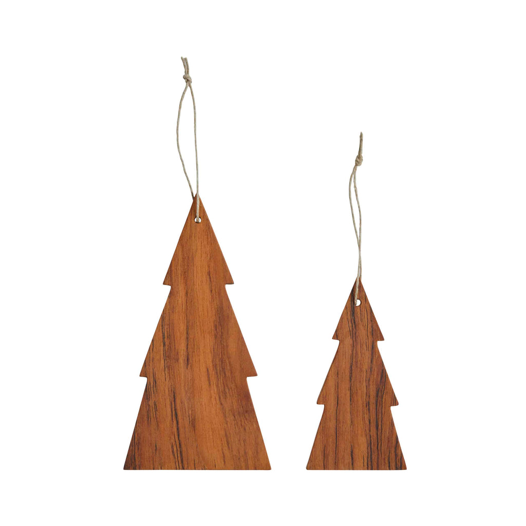 Set 2 adornos Navidad de madera de teca recuperada