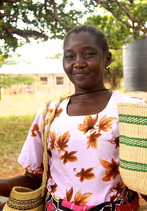 Orange Stripes African sisal basket 