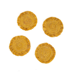 Set de 4 posavasos Mostaza con flecos de fibra natural