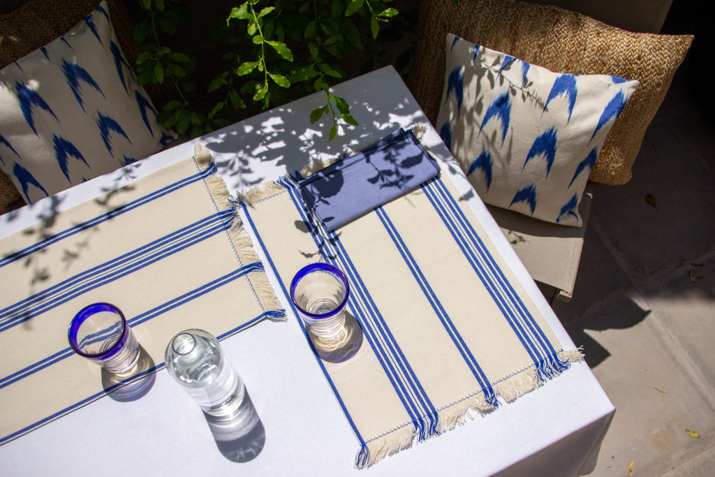 Mantel individual Mallorca rayas azules algodón y lino - Mantel - ETHNICA DECO