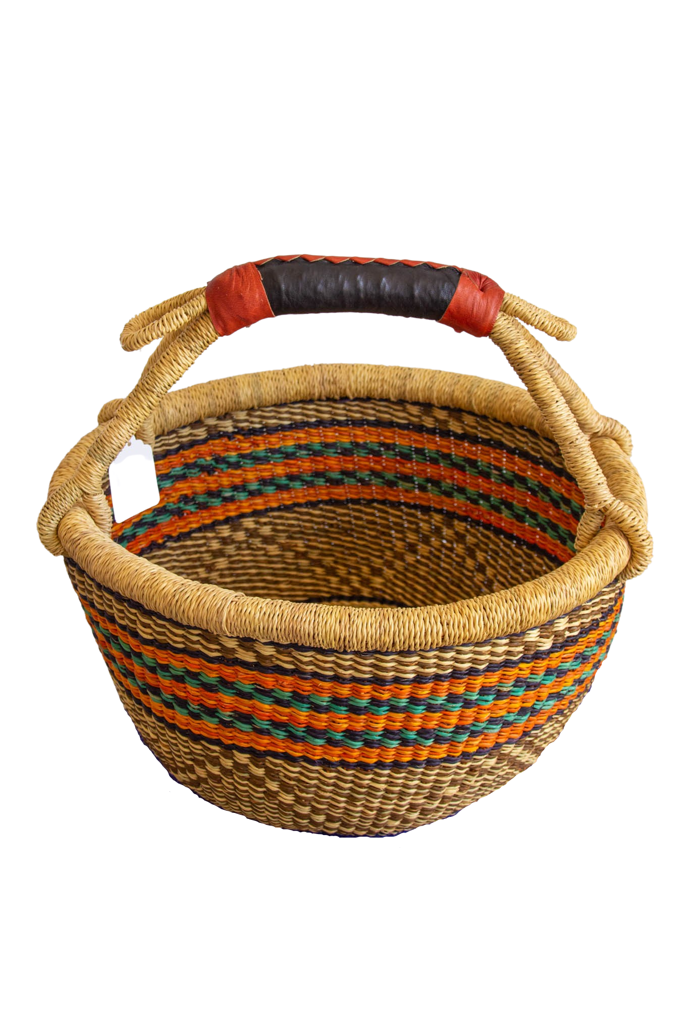 Round Basket Baba Orange and Natural Fiber Brown