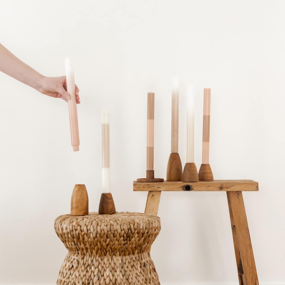 Set of 2 L Indo candle holders of reclaimed Teak Wood